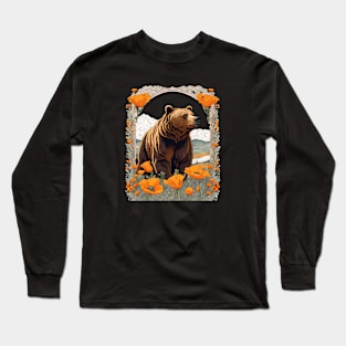 Bear Of California In Poppy Landscape Long Sleeve T-Shirt